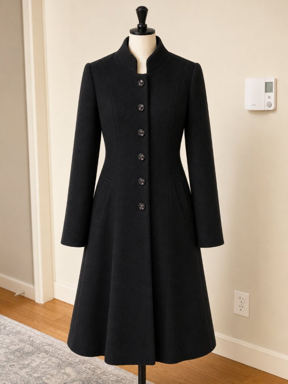Madrid HM High Casual Black Wool Blend Fit & Flare Long Coat – Vintage Elegant K